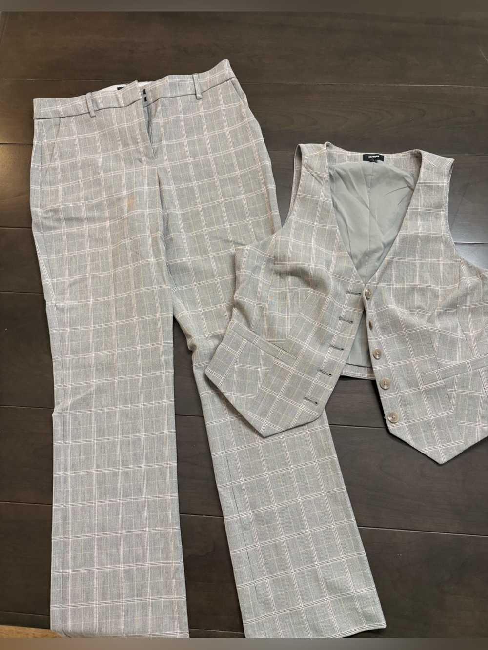 Express Light Gray Plaid Tailored Pants & Vest
